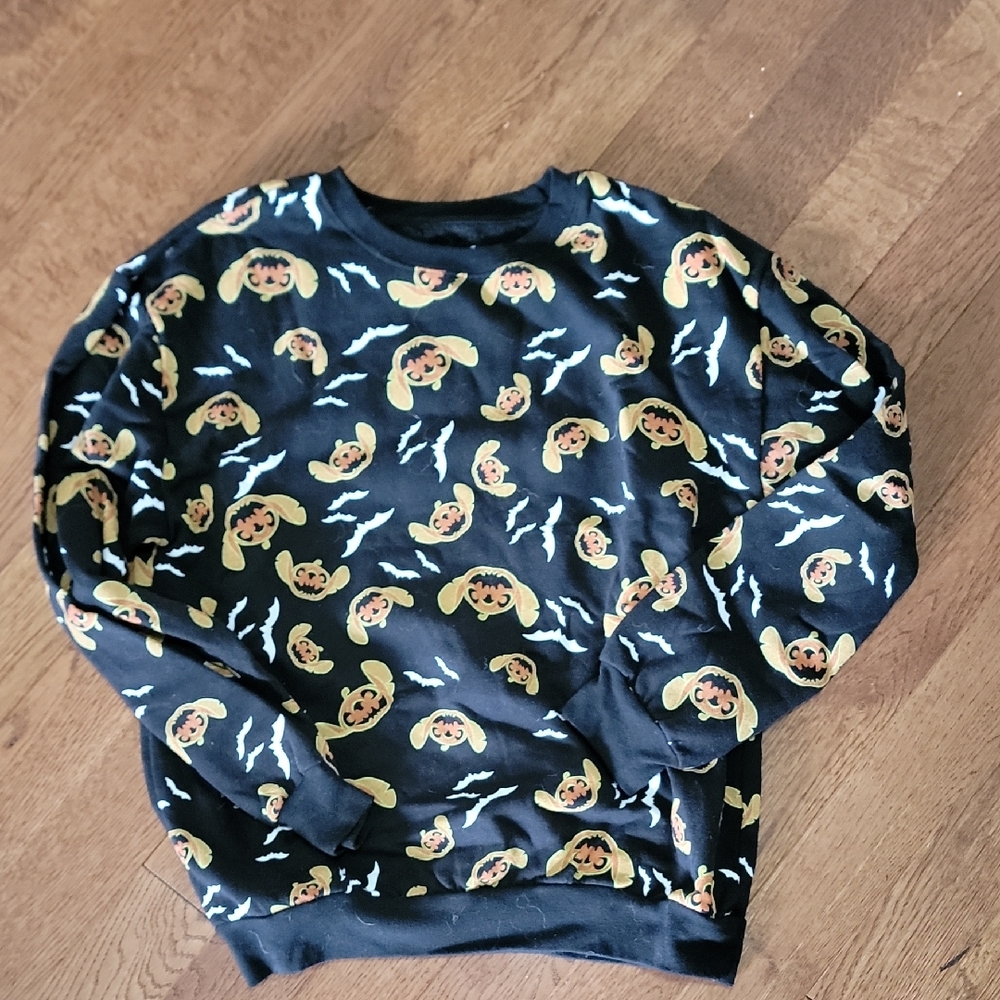 Disney Black and Orange STITCH and Bats Crewneck Sweater